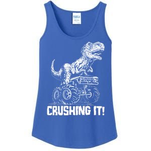 Funny Crushing It T Rex Dinosaur In Monster Truck Ladies Essential Tank