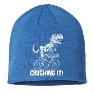 Funny Crushing It T Rex Dinosaur In Monster Truck Sustainable Beanie