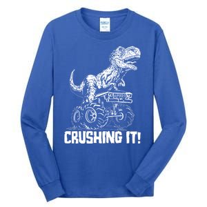 Funny Crushing It T Rex Dinosaur In Monster Truck Tall Long Sleeve T-Shirt