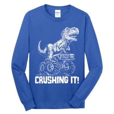 Funny Crushing It T Rex Dinosaur In Monster Truck Tall Long Sleeve T-Shirt