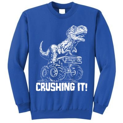 Funny Crushing It T Rex Dinosaur In Monster Truck Tall Sweatshirt