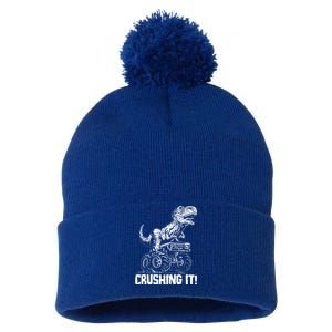 Funny Crushing It T Rex Dinosaur In Monster Truck Pom Pom 12in Knit Beanie