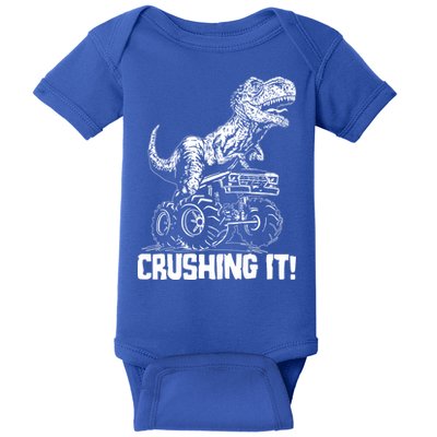 Funny Crushing It T Rex Dinosaur In Monster Truck Baby Bodysuit