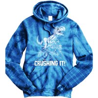 Funny Crushing It T Rex Dinosaur In Monster Truck Tie Dye Hoodie