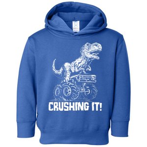 Funny Crushing It T Rex Dinosaur In Monster Truck Toddler Hoodie