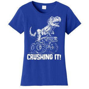 Funny Crushing It T Rex Dinosaur In Monster Truck Women's T-Shirt