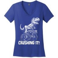 Funny Crushing It T Rex Dinosaur In Monster Truck Women's V-Neck T-Shirt