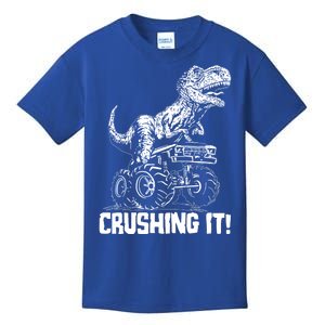 Funny Crushing It T Rex Dinosaur In Monster Truck Kids T-Shirt