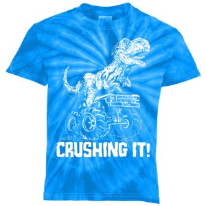 Funny Crushing It T Rex Dinosaur In Monster Truck Kids Tie-Dye T-Shirt