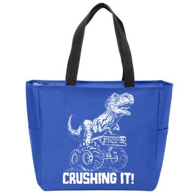 Funny Crushing It T Rex Dinosaur In Monster Truck Zip Tote Bag