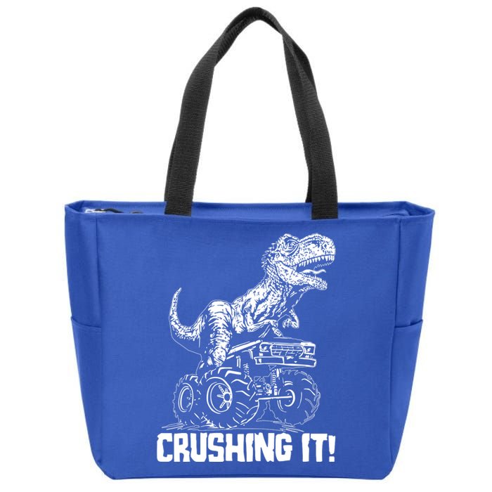 Funny Crushing It T Rex Dinosaur In Monster Truck Zip Tote Bag