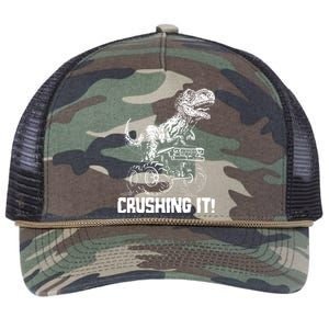 Funny Crushing It T Rex Dinosaur In Monster Truck Retro Rope Trucker Hat Cap