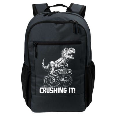 Funny Crushing It T Rex Dinosaur In Monster Truck Daily Commute Backpack