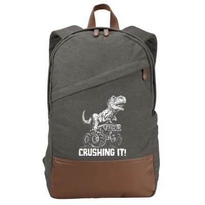 Funny Crushing It T Rex Dinosaur In Monster Truck Cotton Canvas Backpack