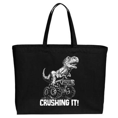 Funny Crushing It T Rex Dinosaur In Monster Truck Cotton Canvas Jumbo Tote