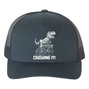 Funny Crushing It T Rex Dinosaur In Monster Truck Yupoong Adult 5-Panel Trucker Hat