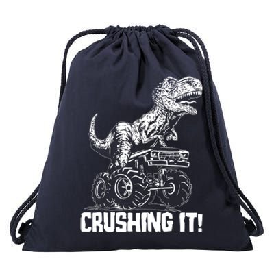 Funny Crushing It T Rex Dinosaur In Monster Truck Drawstring Bag