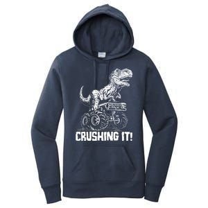 Funny Crushing It T Rex Dinosaur In Monster Truck Women's Pullover Hoodie