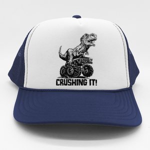 Funny Crushing It T Rex Dinosaur In Monster Truck Trucker Hat