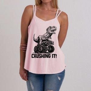 Funny Crushing It T Rex Dinosaur In Monster Truck Women's Strappy Tank