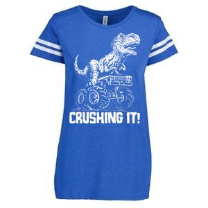 Funny Crushing It T Rex Dinosaur In Monster Truck Enza Ladies Jersey Football T-Shirt