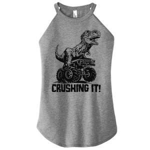 Funny Crushing It T Rex Dinosaur In Monster Truck Women's Perfect Tri Rocker Tank