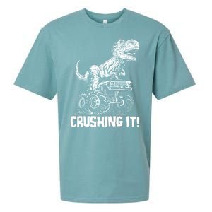 Funny Crushing It T Rex Dinosaur In Monster Truck Sueded Cloud Jersey T-Shirt