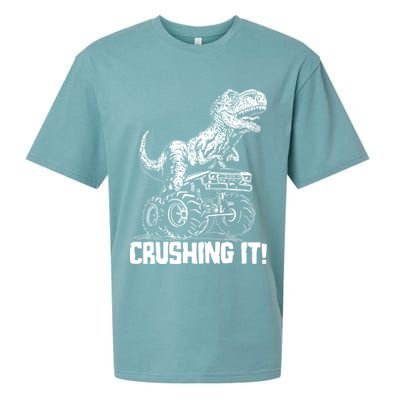 Funny Crushing It T Rex Dinosaur In Monster Truck Sueded Cloud Jersey T-Shirt