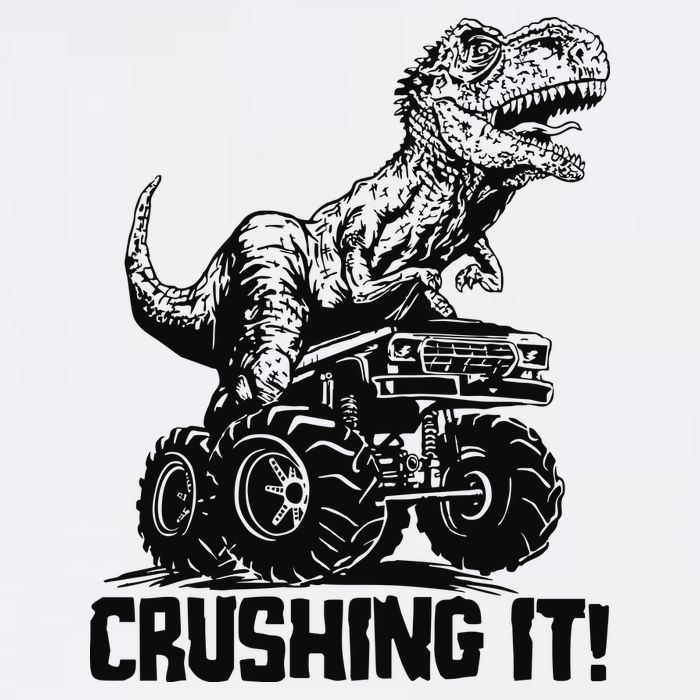 Funny Crushing It T Rex Dinosaur In Monster Truck Garment-Dyed Sweatshirt