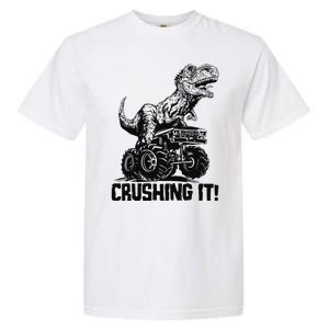 Funny Crushing It T Rex Dinosaur In Monster Truck Garment-Dyed Heavyweight T-Shirt