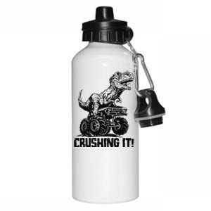 Funny Crushing It T Rex Dinosaur In Monster Truck Aluminum Water Bottle