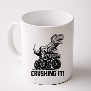 Funny Crushing It T Rex Dinosaur In Monster Truck Coffee Mug