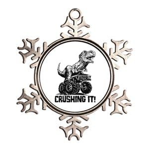 Funny Crushing It T Rex Dinosaur In Monster Truck Metallic Star Ornament