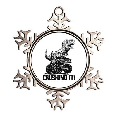 Funny Crushing It T Rex Dinosaur In Monster Truck Metallic Star Ornament