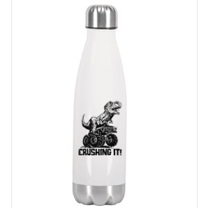 Funny Crushing It T Rex Dinosaur In Monster Truck Stainless Steel Insulated Water Bottle