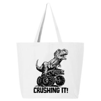 Funny Crushing It T Rex Dinosaur In Monster Truck 25L Jumbo Tote