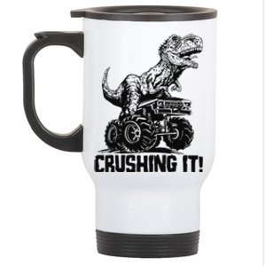 Funny Crushing It T Rex Dinosaur In Monster Truck Stainless Steel Travel Mug