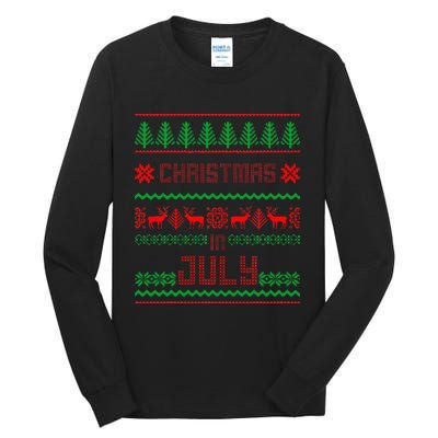 Funny Christmas in July Summer Ugly Sweater Santa Xmas Tall Long Sleeve T-Shirt