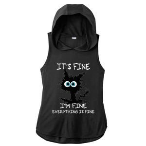 Funny cat It's Fine I'm Fine Everything Is Fine cat kitty Ladies PosiCharge Tri-Blend Wicking Draft Hoodie Tank