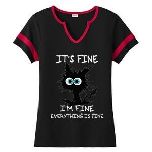 Funny cat It's Fine I'm Fine Everything Is Fine cat kitty Ladies Halftime Notch Neck Tee