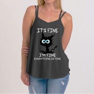 Funny cat It's Fine I'm Fine Everything Is Fine cat kitty Women's Strappy Tank