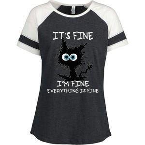 Funny cat It's Fine I'm Fine Everything Is Fine cat kitty Enza Ladies Jersey Colorblock Tee