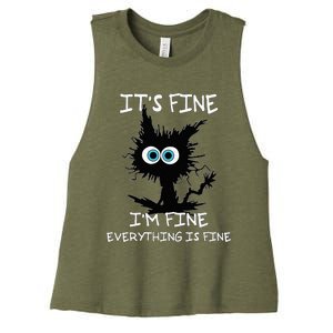 Funny cat It's Fine I'm Fine Everything Is Fine cat kitty Women's Racerback Cropped Tank