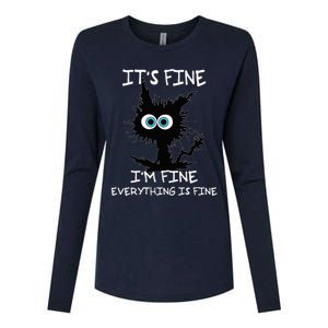 Funny cat It's Fine I'm Fine Everything Is Fine cat kitty Womens Cotton Relaxed Long Sleeve T-Shirt