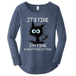 Funny cat It's Fine I'm Fine Everything Is Fine cat kitty Women's Perfect Tri Tunic Long Sleeve Shirt