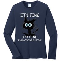 Funny cat It's Fine I'm Fine Everything Is Fine cat kitty Ladies Long Sleeve Shirt