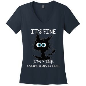 Funny cat It's Fine I'm Fine Everything Is Fine cat kitty Women's V-Neck T-Shirt