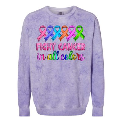 Fight Cancer In All Color Feather Breast Cancer Awareness Colorblast Crewneck Sweatshirt