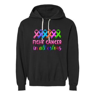 Fight Cancer In All Color Feather Breast Cancer Awareness Garment-Dyed Fleece Hoodie