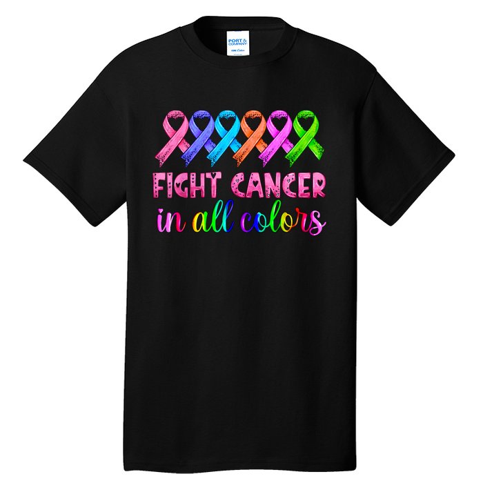 Fight Cancer In All Color Feather Breast Cancer Awareness Tall T-Shirt